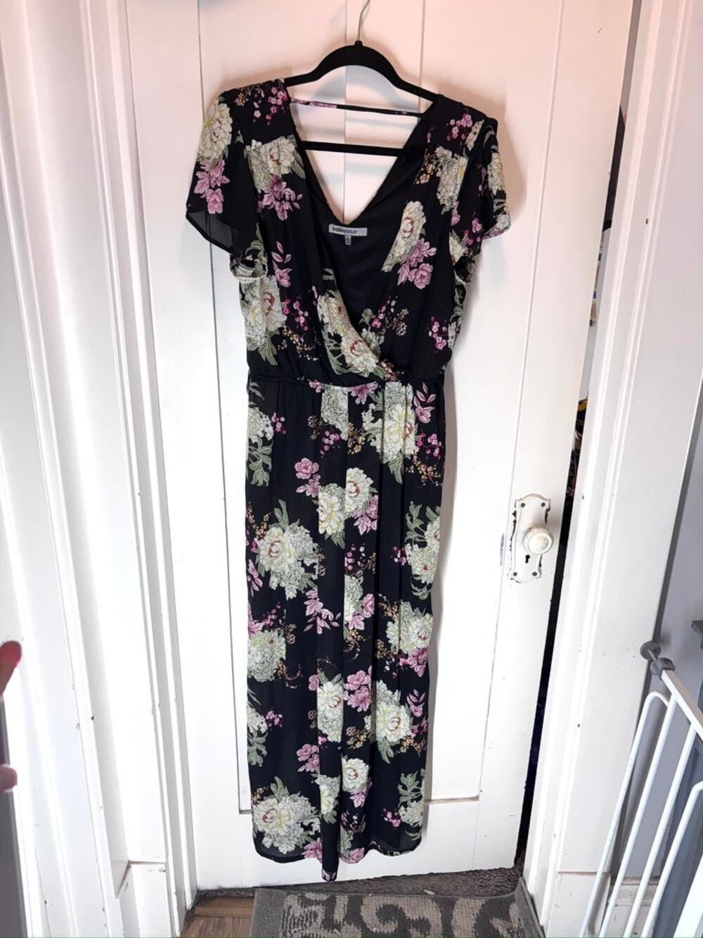Bailey Blue Size XL Floral Wide Leg Jumpsuit Sheer Pants Lined Top